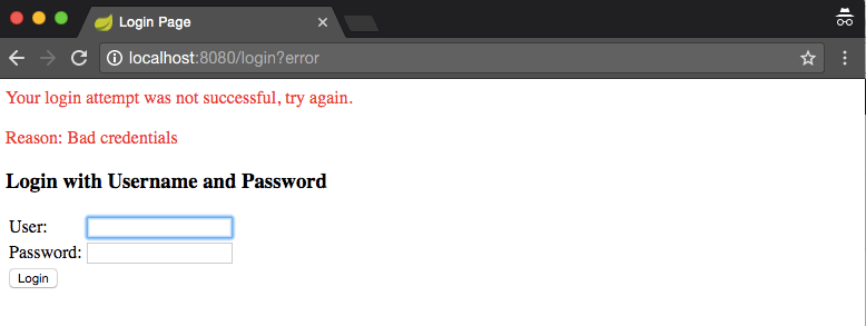 Spring security incorrect credentials